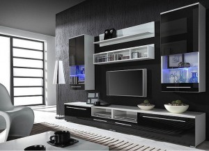 Вітальня LUNA білий-чорний глянець BLACK CAMA Польща